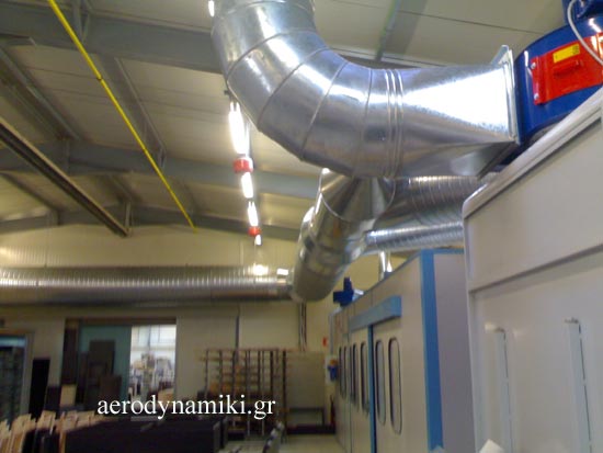 Installation of air heating ducts for a furniture painting booth