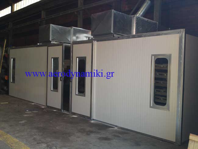 Paint booth with anti-fouling technology, with active carbon uni